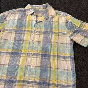 Tommy Bahama Blue and Yellow Plaid Shirt, casual, durable, outdoor, vacation
